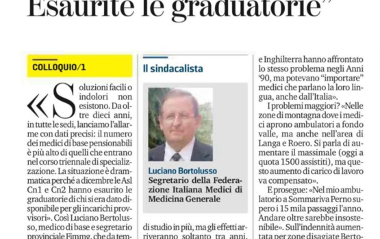 CARENZA MMG nel cuneese: parola al Segretario Provinciale dott. Bertolusso Luciano