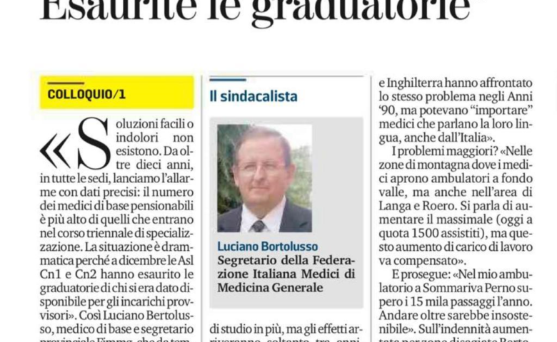 CARENZA MMG nel cuneese: parola al Segretario Provinciale dott. Bertolusso Luciano